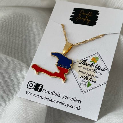 Haiti Flag Necklace 🇭🇹 - ‘Unity Makes Strength’ gold