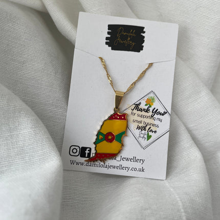 Grenada Flag Map Necklace - Gold/Silver
