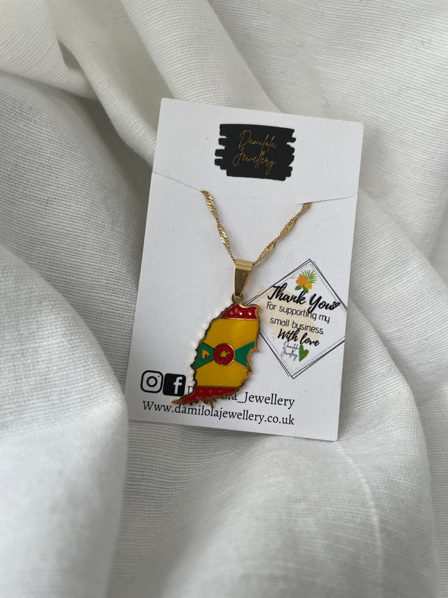 Grenada Flag Map Necklace - Gold/Silver