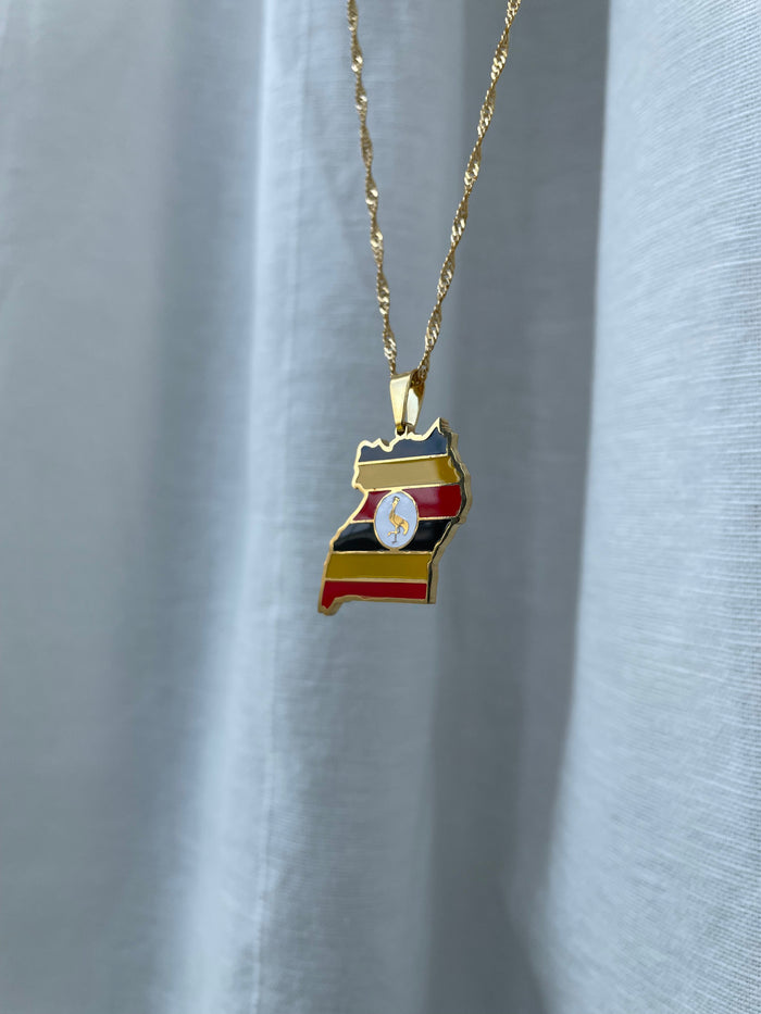 Uganda Flag Map Necklace 🇺🇬 gold
