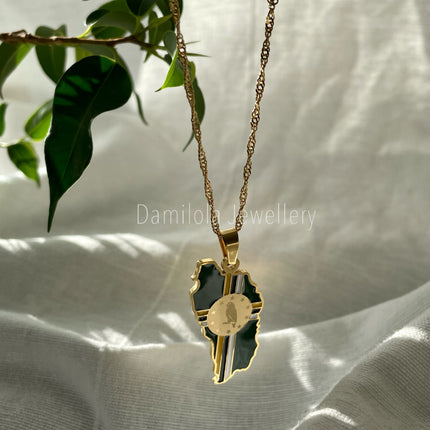Dominica Flag Map Necklace - ‘After God The Earth’ gold/silver