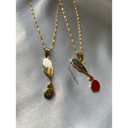 St Kitts and Nevis Map Flag Necklace - Coloured Flag - Silver/Gold