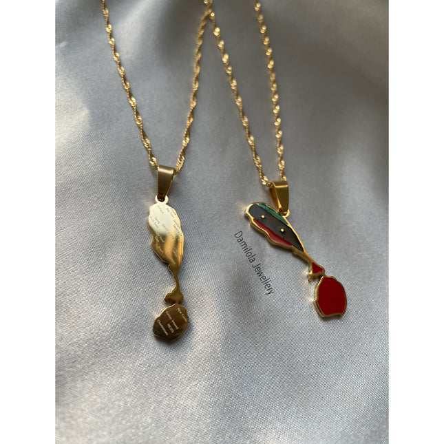 St Kitts and Nevis Map Flag Necklace - Coloured Flag - Silver/Gold
