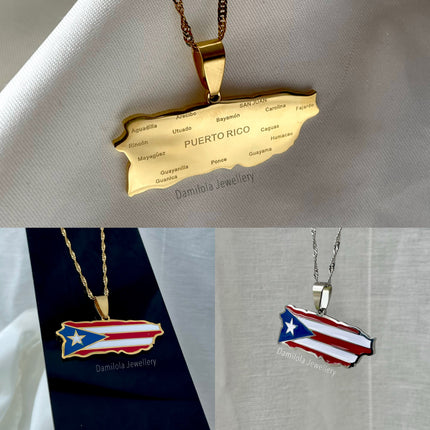 Puerto Rico Flag Necklace 🇵🇷 (3 Styles) gold - silver