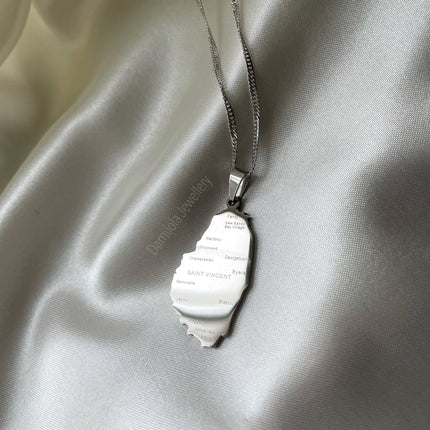 St Vincent Engraved Map Necklace - Gold/Silver - “Peace and Justice”