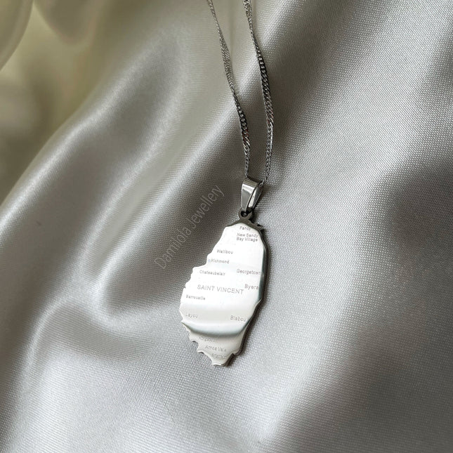 St Vincent Engraved Map Necklace - Gold/Silver - “Peace and Justice”