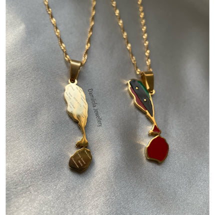 St Kitts and Nevis Map Flag Necklace - Coloured Flag - Silver/Gold