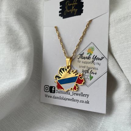 Antigua and Barbuda Flag Map Necklace - Gold/Silver