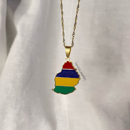 Mauritius Flag Map Necklace - 2 Styles gold-silver