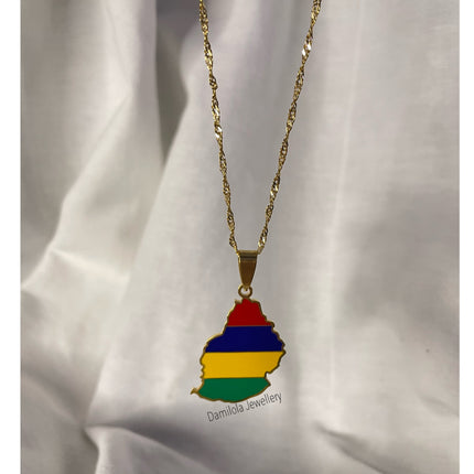 Mauritius Flag Map Necklace - 2 Styles gold-silver