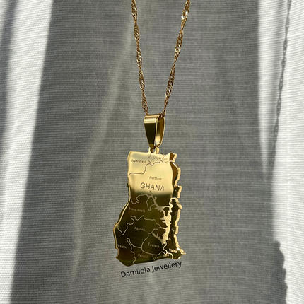 Ghana Engraved Map Necklace - Gold/Silver 🇬🇭 'Freedom and Justice'