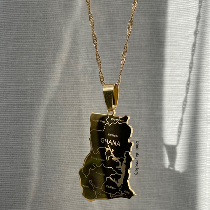 Ghana Engraved Map Necklace - Gold/Silver 🇬🇭 'Freedom and Justice'