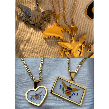 US Virgin Islands Flag Necklace🇻🇮 (4 Styles) gold - silver