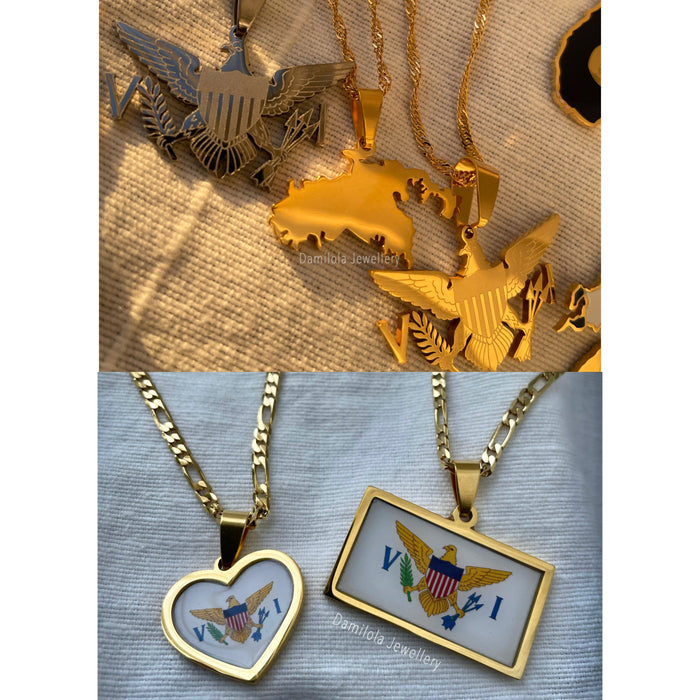 US Virgin Islands Flag Necklace🇻🇮 (4 Styles) gold - silver