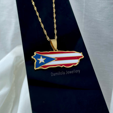 Puerto Rico Flag Necklace 🇵🇷 (3 Styles) gold - silver
