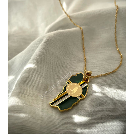 Dominica Flag Map Necklace - ‘After God The Earth’ gold/silver