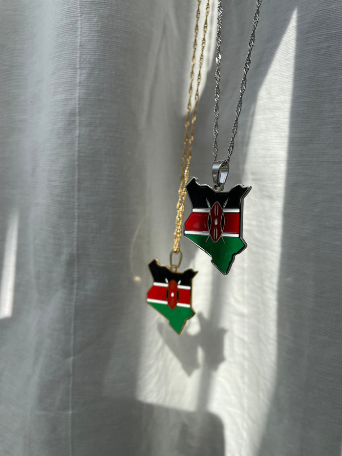Kenya Flag Map Necklace gold-silver