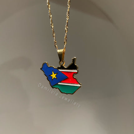South Sudan Flag Map Necklace 🇸🇸 gold