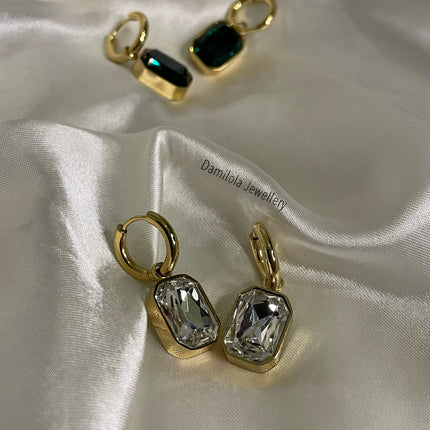 ‘Jayda’ Cubic Zirconia Drop Earrings - Clear/Green/Brown