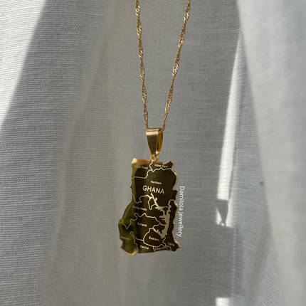 Ghana Engraved Map Necklace - Gold/Silver 🇬🇭 'Freedom and Justice'