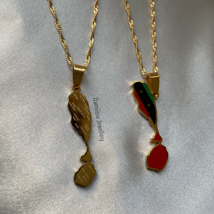 St Kitts and Nevis Engraved Map Necklace - Gold/Silver