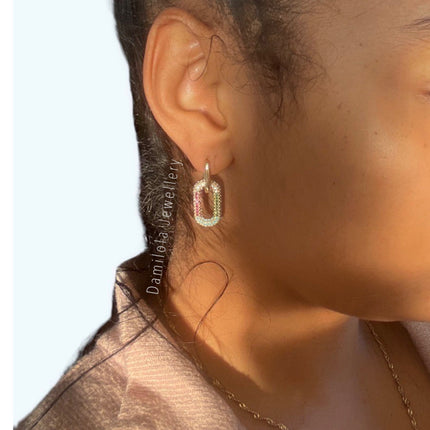 ‘Cleopatra’ 2 in 1 Minimalist Cubic Zirconia Dangly Earrings