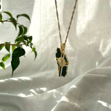 Dominica Flag Map Necklace - ‘After God The Earth’ gold/silver
