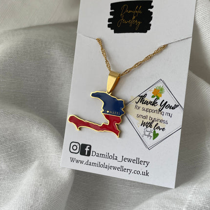 Haiti Flag Necklace 🇭🇹 - ‘Unity Makes Strength’ gold