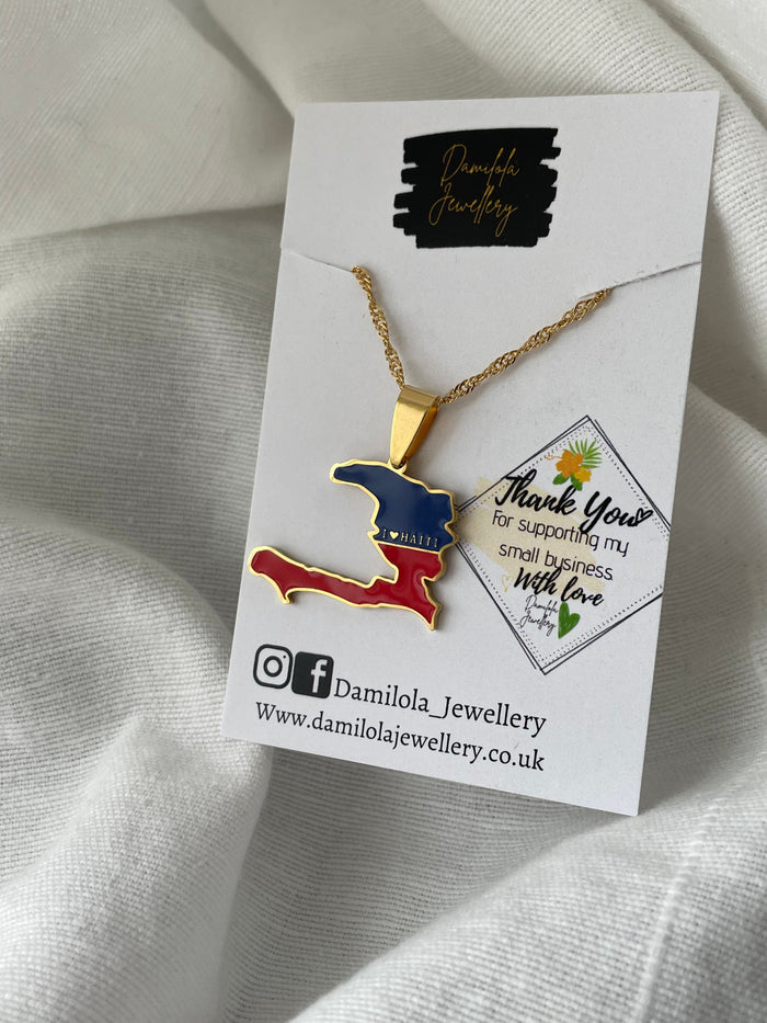 Haiti Flag Necklace 🇭🇹 - ‘Unity Makes Strength’ gold
