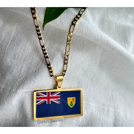 Turks and Caicos Flag Necklace 🇹🇨 gold
