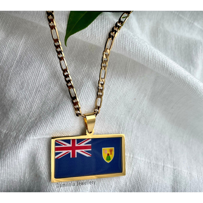 Turks and Caicos Flag Necklace 🇹🇨 gold