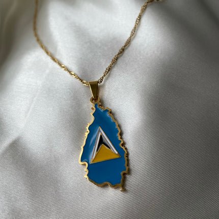 St Lucia Flag Necklace - Gold/Silver - “The Land, the people, the light”