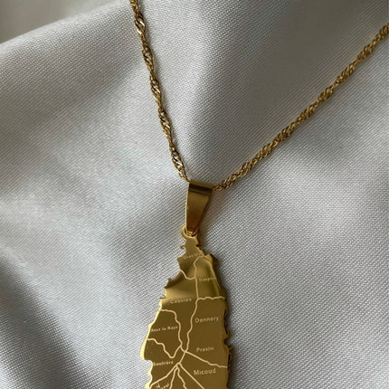 St. Lucia Engraved Map Necklace - Silver/Gold - The Land, the people, the light”