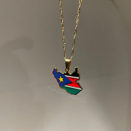 South Sudan Flag Map Necklace 🇸🇸 gold