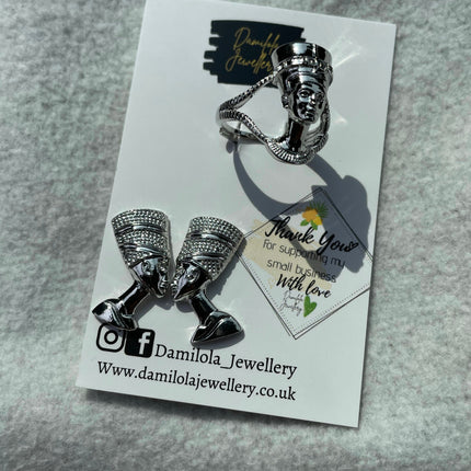 'Queen Nefertiti' - Stud Earrings - Silver/Gold