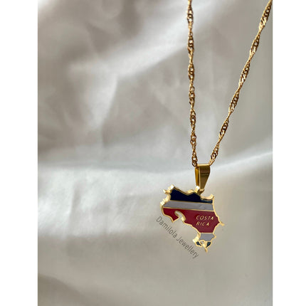 Costa Rica Flag Necklace🇨🇷 gold-silver