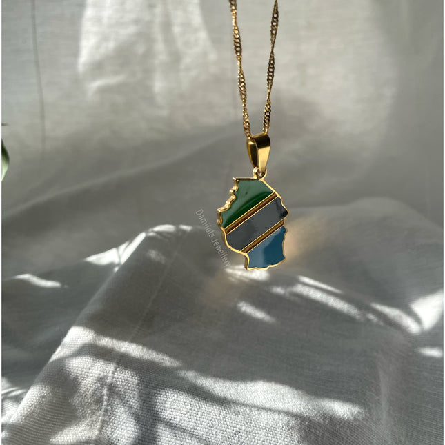 Tanzania Flag Map Necklace - Gold/Silver