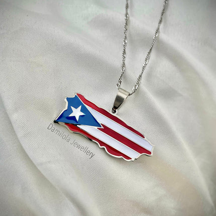 Puerto Rico Flag Necklace 🇵🇷 (3 Styles) gold - silver