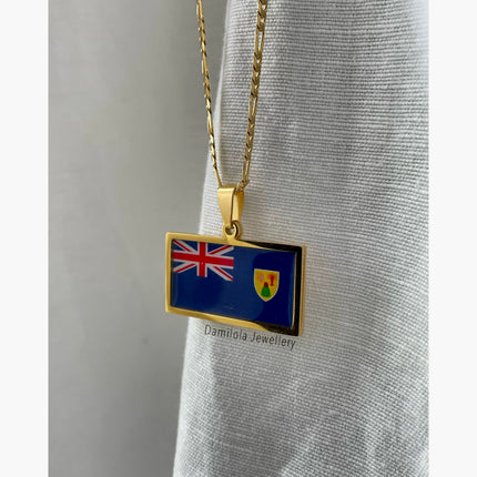 Turks and Caicos Flag Necklace 🇹🇨 gold