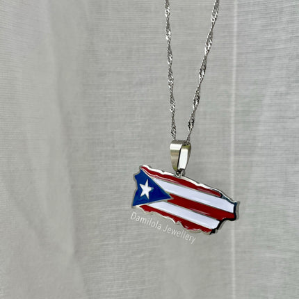 Puerto Rico Flag Necklace 🇵🇷 (3 Styles) gold - silver