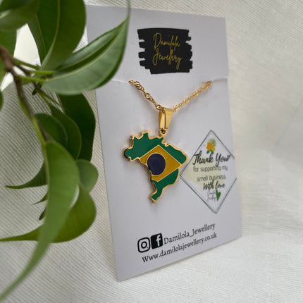 Brazil Flag Map Necklace 🇧🇷 Silver/Gold