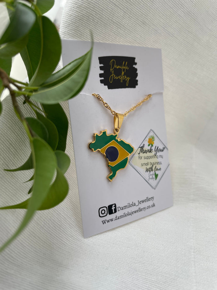 Brazil Flag Map Necklace 🇧🇷 Silver/Gold