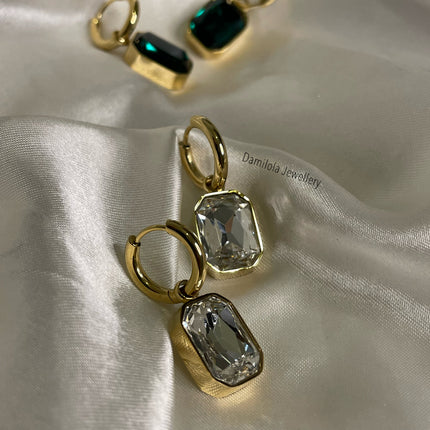 ‘Jayda’ Cubic Zirconia Drop Earrings - Clear/Green/Brown