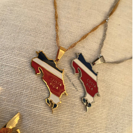 Costa Rica Flag Necklace🇨🇷 gold-silver