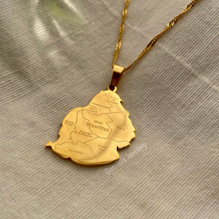 Mauritius Flag Map Necklace - 2 Styles gold-silver