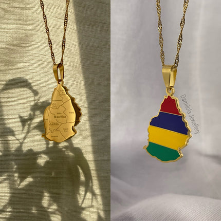 Mauritius Flag Map Necklace - 2 Styles gold-silver