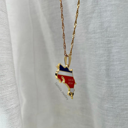 Costa Rica Flag Necklace🇨🇷 gold-silver