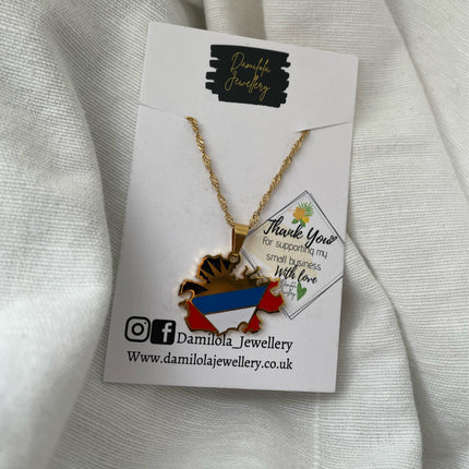 Antigua and Barbuda Flag Map Necklace - Gold/Silver