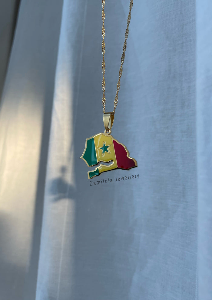 Senegal Flag Map Necklace 🇸🇳 gold