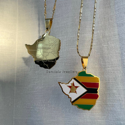 Zimbabwe Engraved Map Necklace 🇿🇼 - Gold/Silver